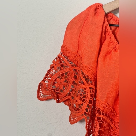 EUC Bright Orange Off Shoulder Lace Swim Beach Coverup Dress, Size Medium - Picture 7 of 9